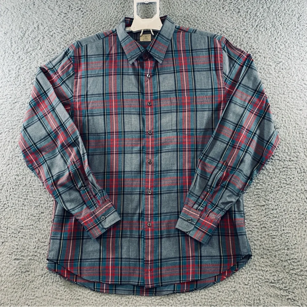 J.Crew Shirt Mens Long Sleeve Button Up 2-Ply 100% Cotton Plaid Gray L (16-16.5)